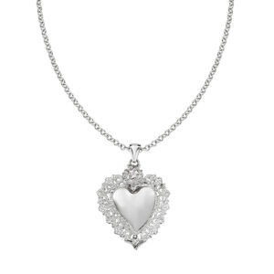 Collar del Sagrado Corazón de latón – acabado en rodio – Longitud 45 + 5 cm · colgante 4 x 3 cm
