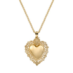 Collar del Sagrado Corazón de latón – chapado en oro de 18 quilates – Longitud 75 + 5 cm · colgante 6,5 x 4,5 cm
