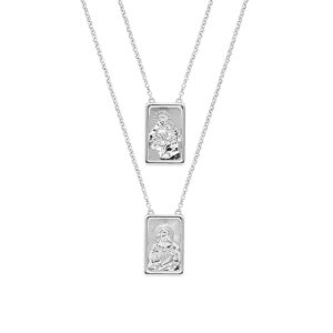 Collar del Sagrado Corazón de latón – acabado en rodio – Longitud 40 cm · colgante 15 x 10 mm