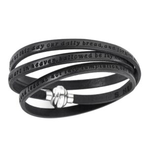 Pulsera Padre Nuestro de cuero y acero inoxidable – acabado negro – PNEN02