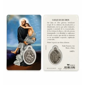 Estampa de San Juan de Dios con medalla y oracion